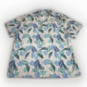 Tommy Bahama Shirt Men 2XLT The Bahama Coast Palm Leaf AOP Loop Collar Islandzon